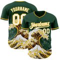 Custom Green White-Gold Japanese Wave Authentic Baseball Jersey