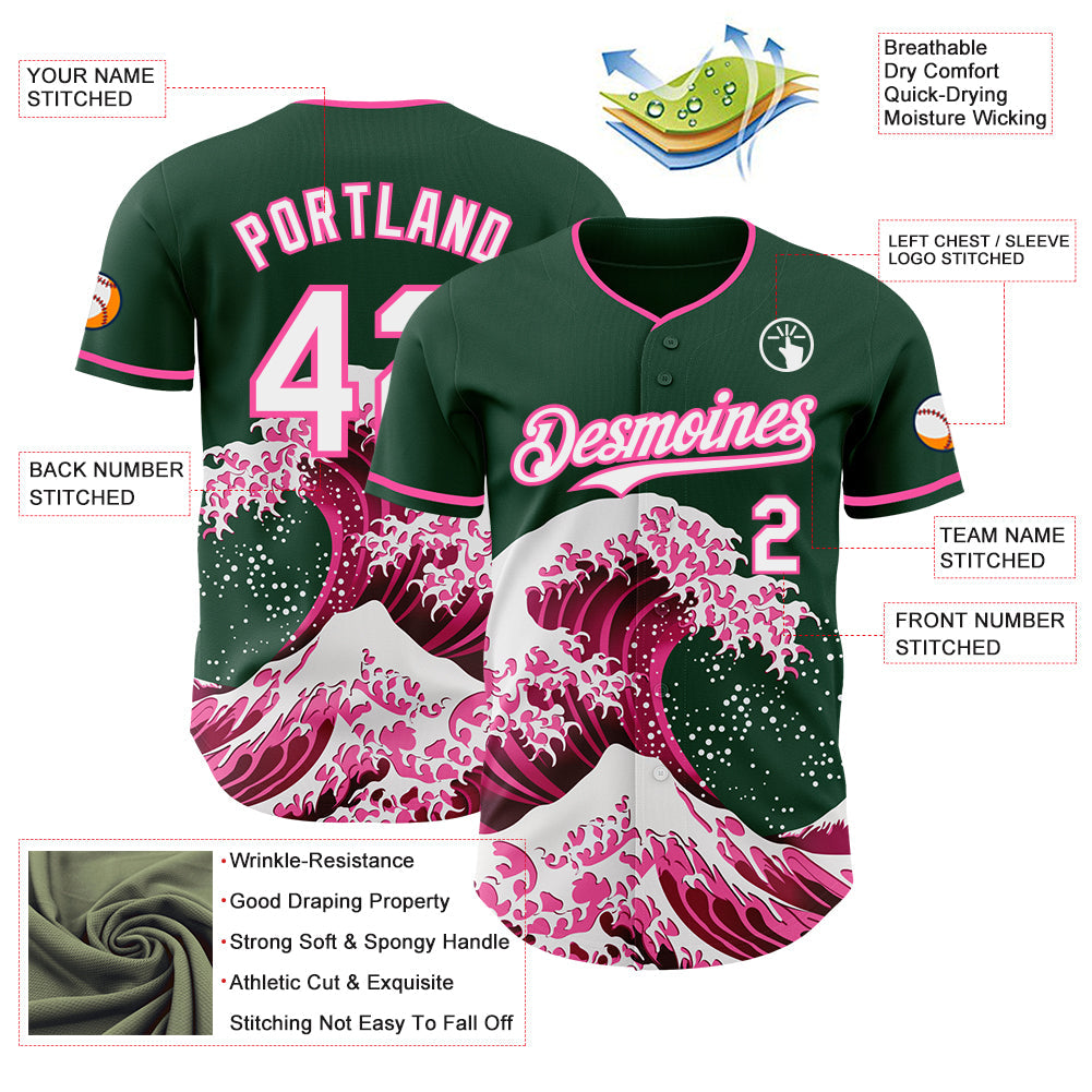 Custom Green White-Pink Japanese Wave Authentic Baseball Jersey