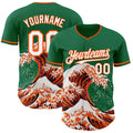 Custom Kelly Green White-Orange Japanese Wave Authentic Baseball Jersey