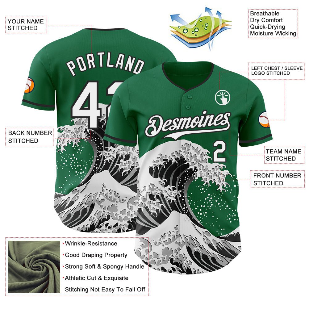 Custom Kelly Green White-Black Japanese Wave Authentic Baseball Jersey