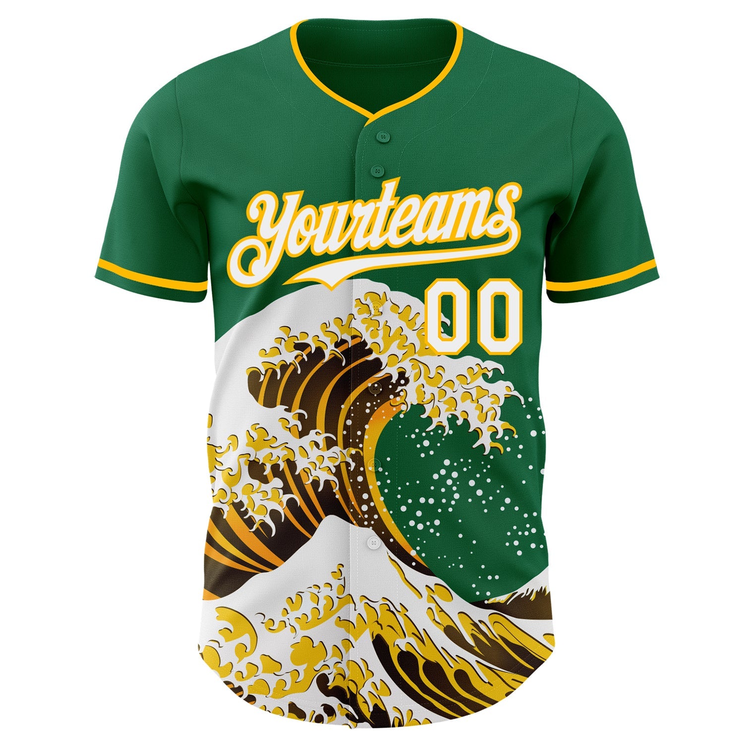 Custom Kelly Green White-Gold Japanese Wave Authentic Baseball Jersey