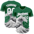 Custom Kelly Green White-Gray Japanese Wave Authentic Baseball Jersey