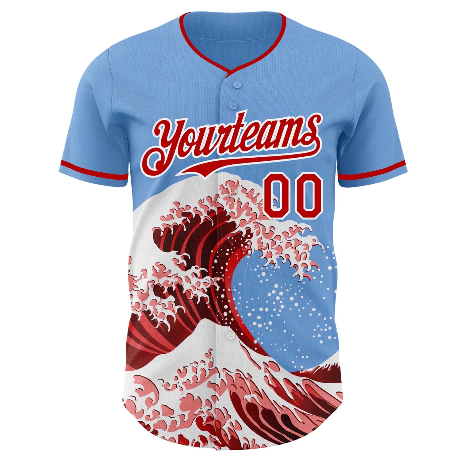 Custom Light Blue Red-White Japanese Wave Authentic Baseball Jersey