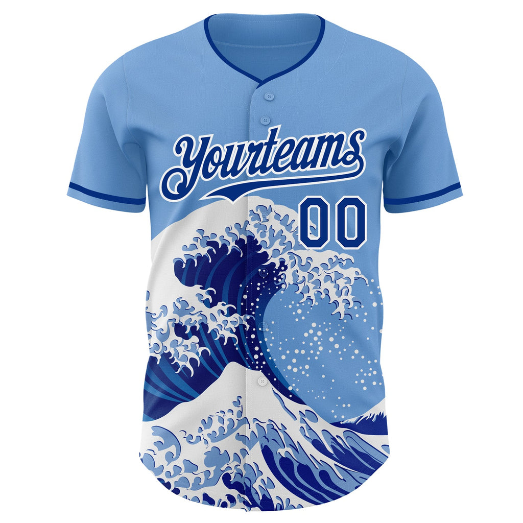 Custom Light Blue Royal-White Japanese Wave Authentic Baseball Jersey