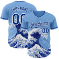 Custom Light Blue Royal-White Japanese Wave Authentic Baseball Jersey