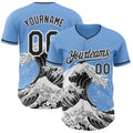 Custom Light Blue Black-White Japanese Wave Authentic Baseball Jersey