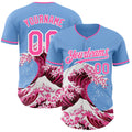 Custom Light Blue Pink-White Japanese Wave Authentic Baseball Jersey