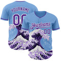 Custom Light Blue Purple-White Japanese Wave Authentic Baseball Jersey