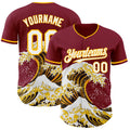Custom Crimson White-Gold Japanese Wave Authentic Baseball Jersey