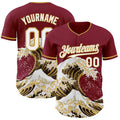 Custom Crimson White-Old Gold Japanese Wave Authentic Baseball Jersey