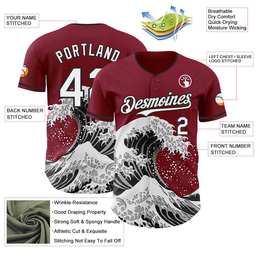Custom Crimson White-Black Japanese Wave Authentic Baseball Jersey