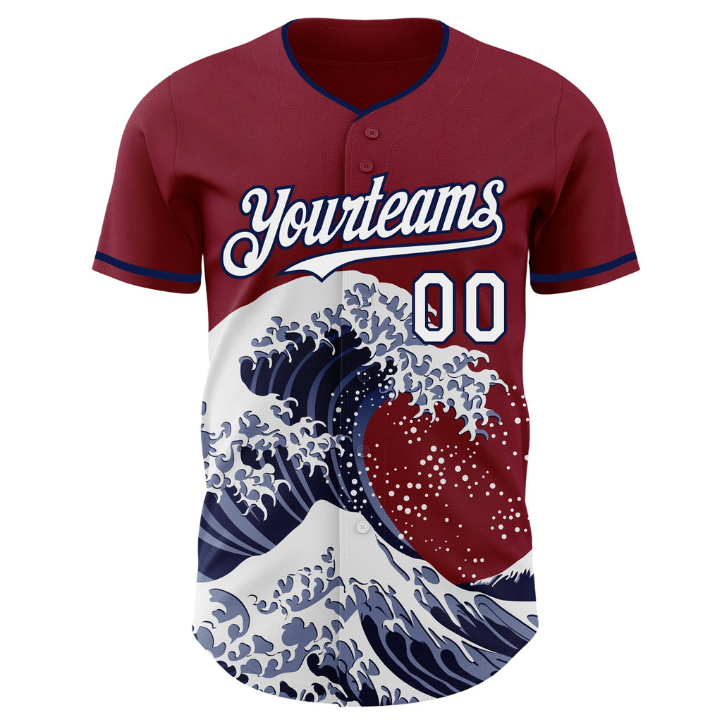 Custom Crimson White-Navy Japanese Wave Authentic Baseball Jersey