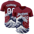 Custom Crimson White-Navy Japanese Wave Authentic Baseball Jersey