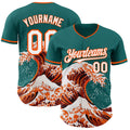 Custom Teal White-Orange Japanese Wave Authentic Baseball Jersey