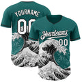 Custom Teal White-Black Japanese Wave Authentic Baseball Jersey
