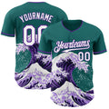 Custom Teal White-Purple Japanese Wave Authentic Baseball Jersey