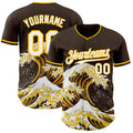 Custom Brown White-Gold Japanese Wave Authentic Baseball Jersey