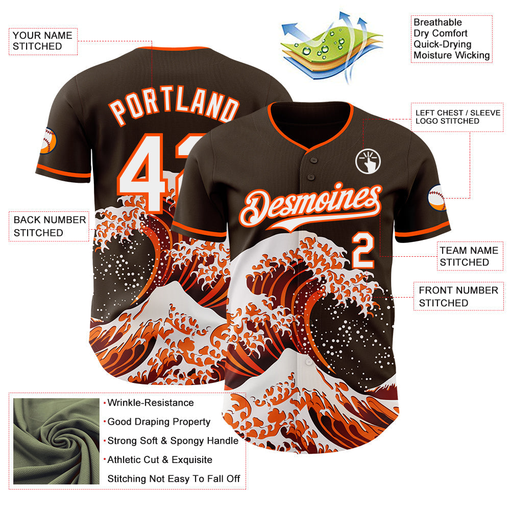 Custom Brown White-Orange Japanese Wave Authentic Baseball Jersey