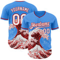 Custom Electric Blue White-Red Japanese Wave Authentic Baseball Jersey