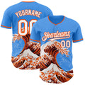Custom Electric Blue White-Orange Japanese Wave Authentic Baseball Jersey