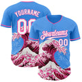 Custom Electric Blue White-Pink Japanese Wave Authentic Baseball Jersey