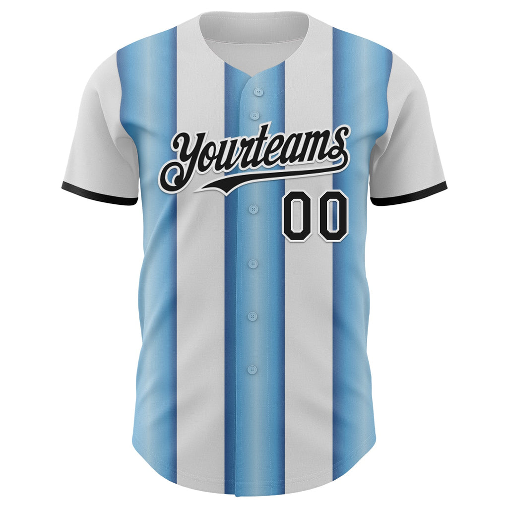 Custom White Black-Light Blue Gradient Vertical Stripe Argentina Style Authentic Baseball Jersey