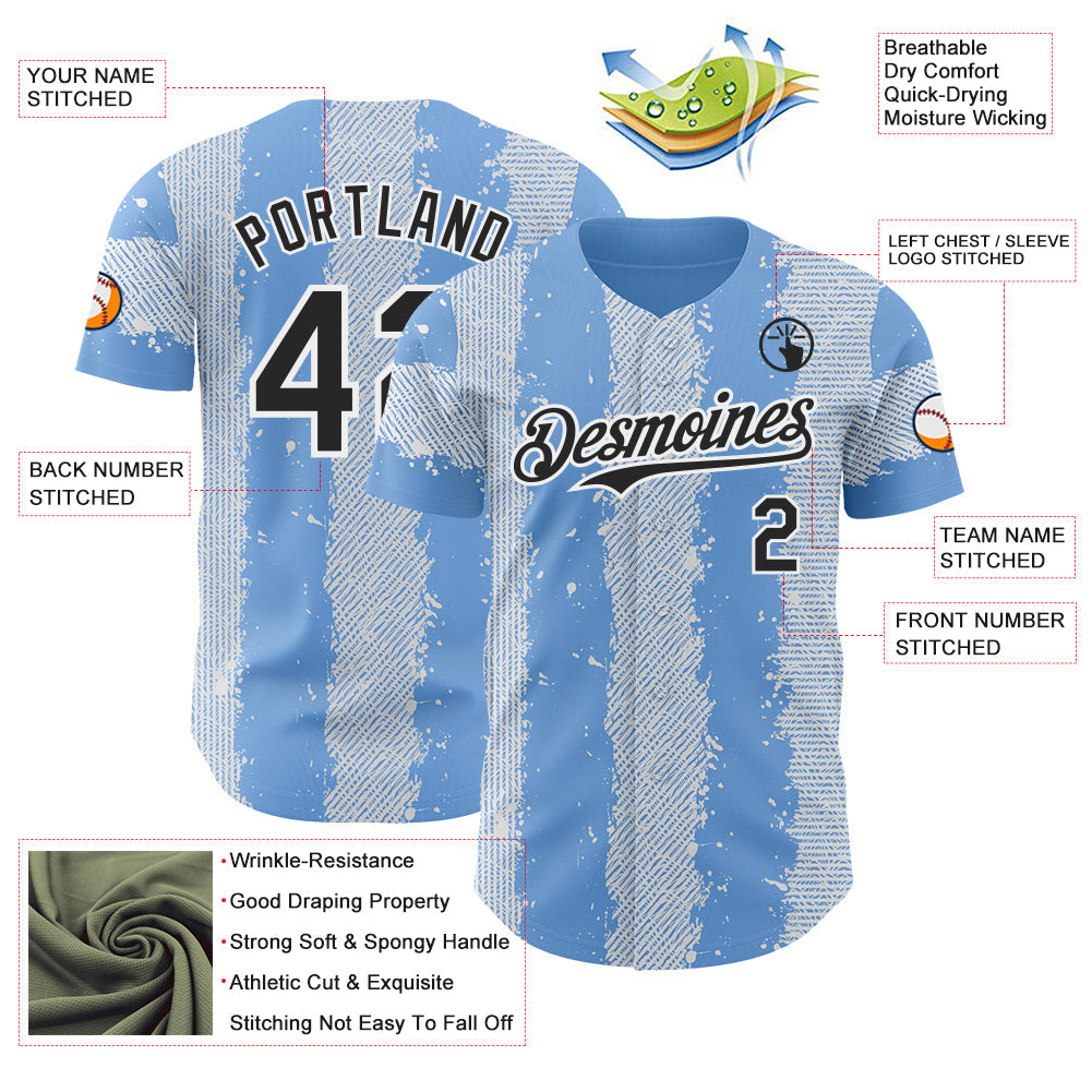 Custom Light Blue Black-White Stripe Argentina Style Authentic Baseball Jersey