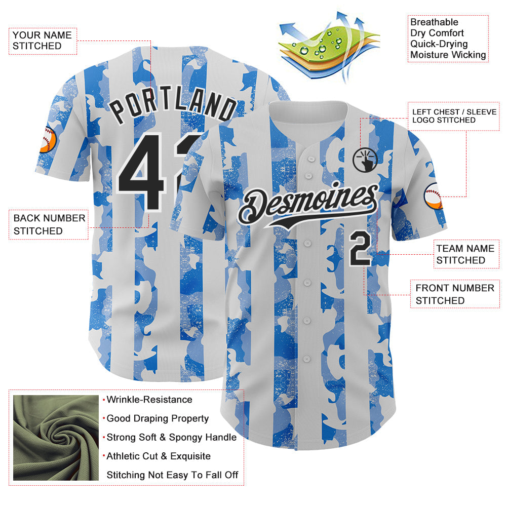 Custom White Black-Light Blue Stripe Argentina Style Authentic Baseball Jersey