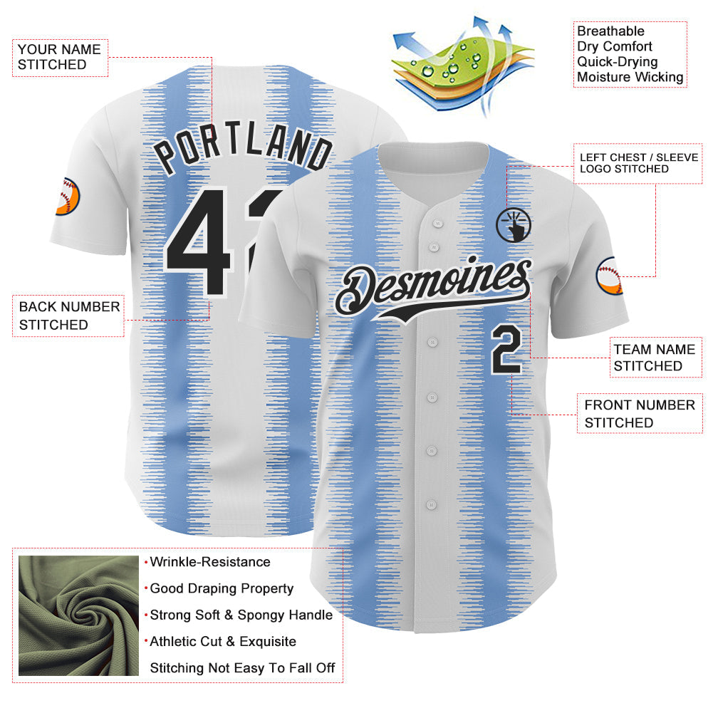 Custom White Black-Light Blue Stripe Argentina Style Authentic Baseball Jersey