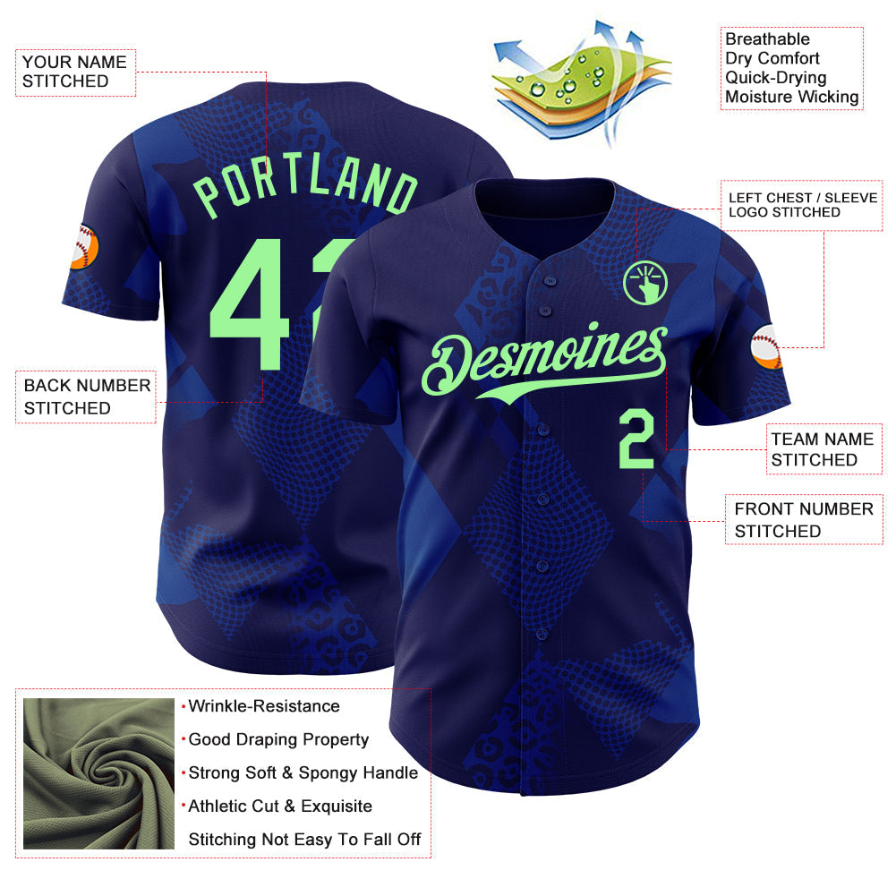Custom Navy-Pea Green Brazil Style Authentic Baseball Jersey