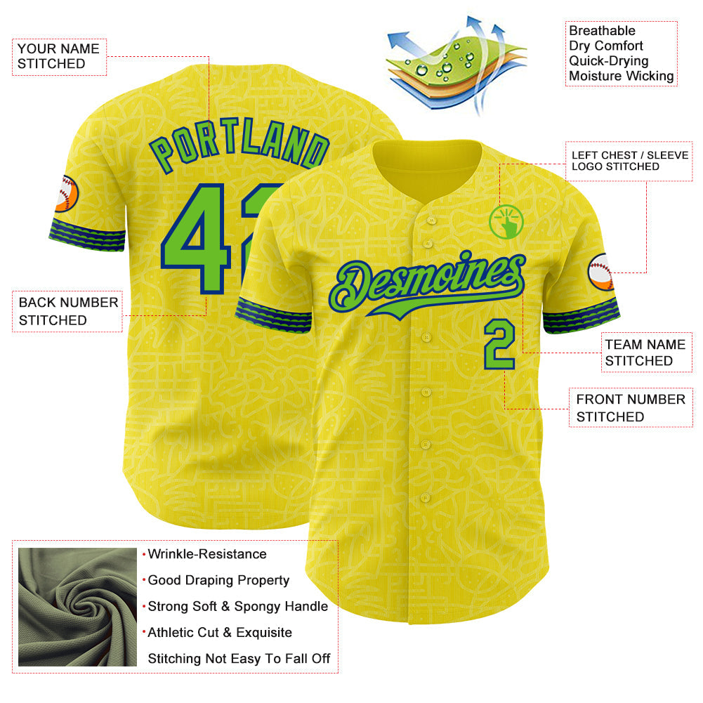 Custom Light Yellow Aurora Green-Royal Brazil Style Authentic Baseball Jersey