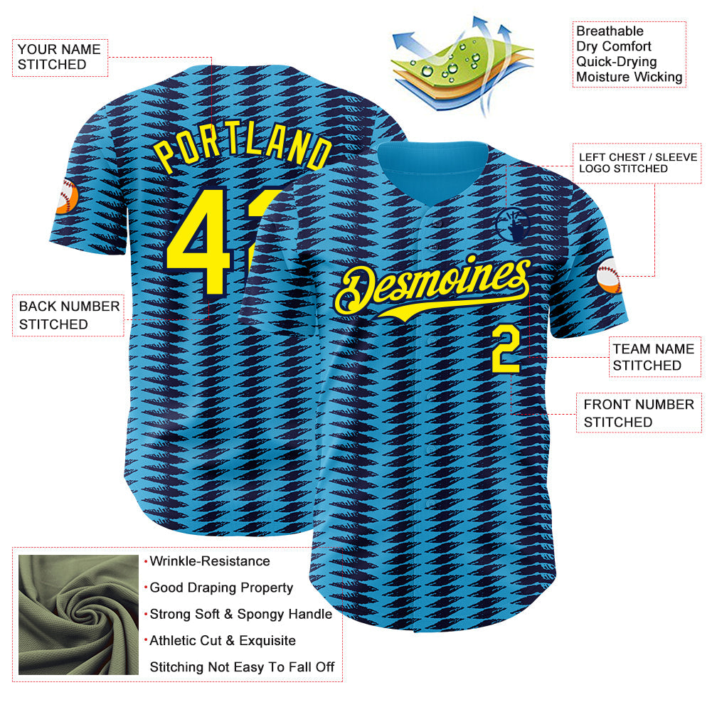 Custom Blue Light Yellow-Navy Colombia Style Authentic Baseball Jersey
