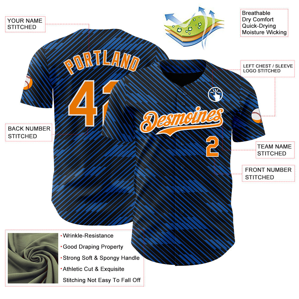 Custom Black Bay Orange Royal-White France Style Authentic Baseball Jersey