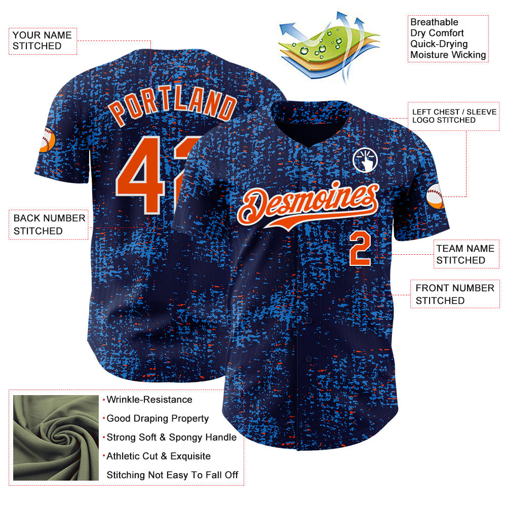 Custom Navy Orange Blue-White France Style Authentic Baseball Jersey