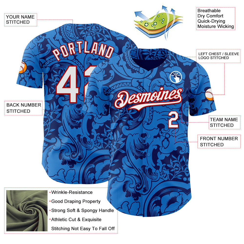 Custom Blue White-Red France Style Authentic Baseball Jersey