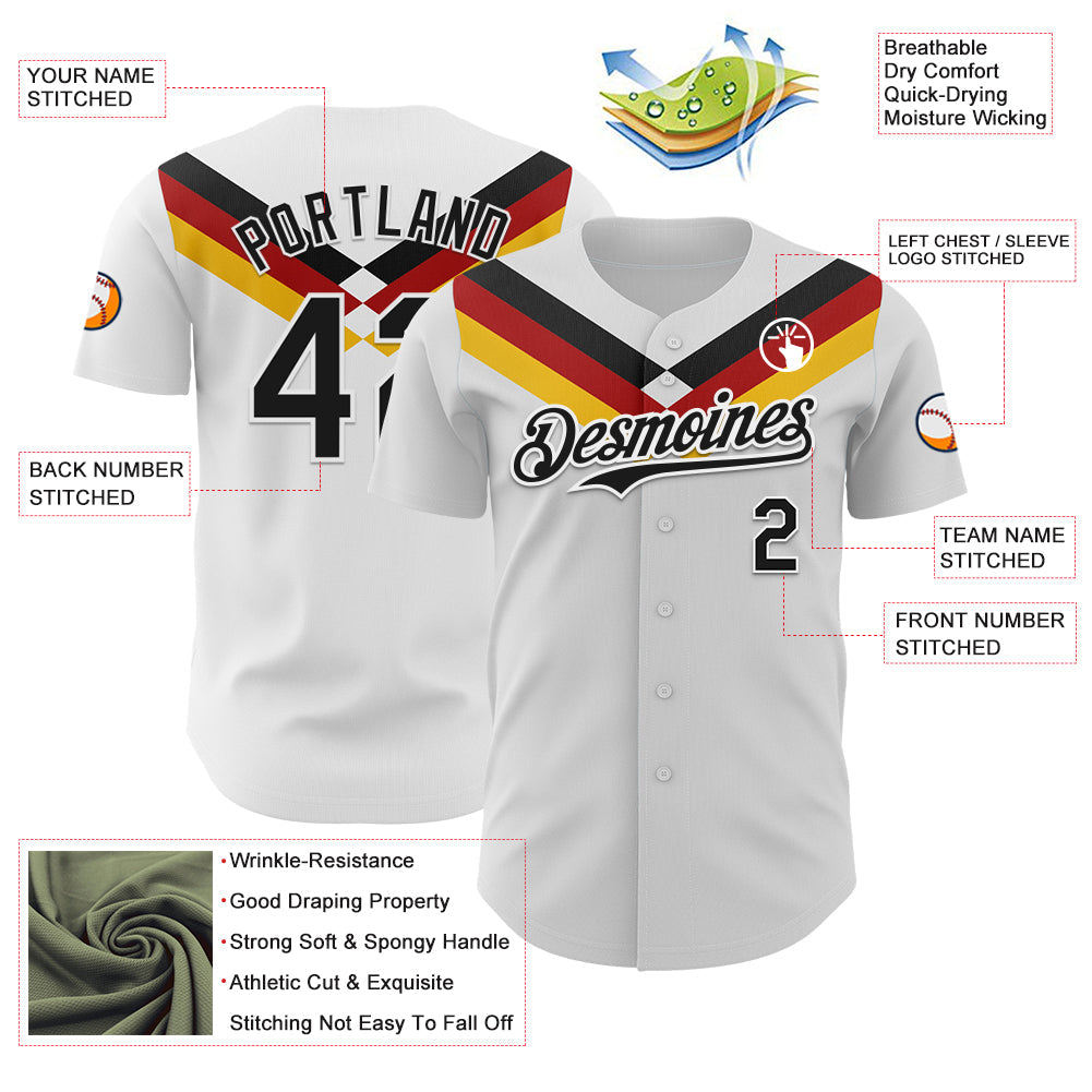 Custom White Black Red-Yellow Germany Style Authentic Baseball Jersey