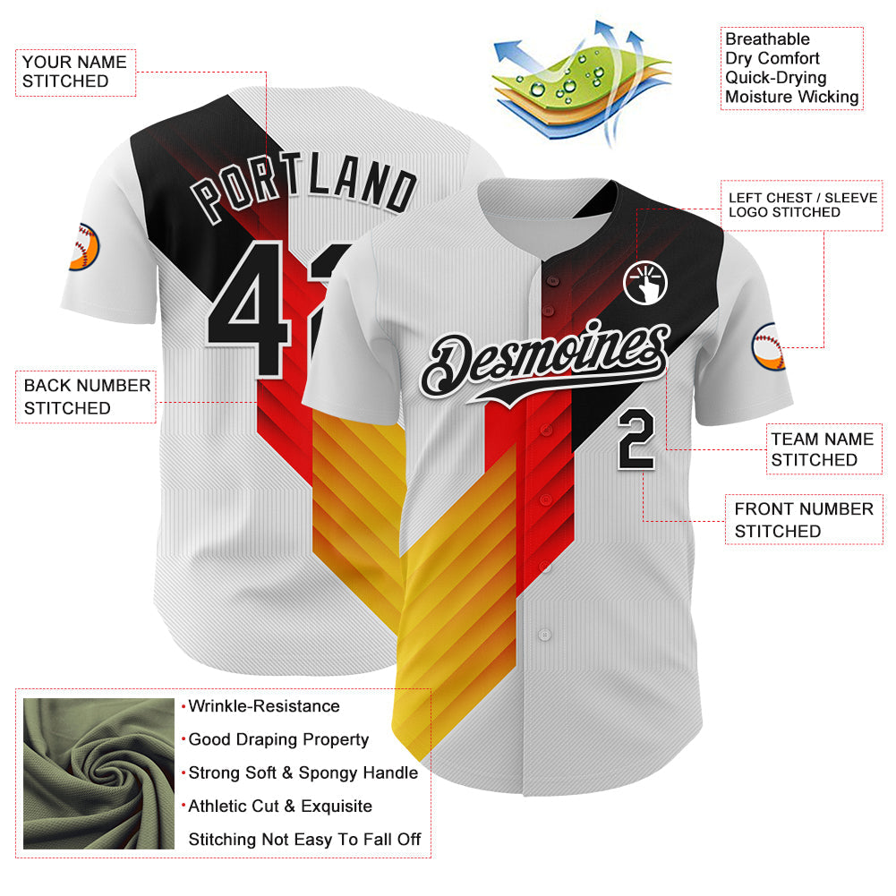 Custom White Black Red-Yellow Germany Style Authentic Baseball Jersey