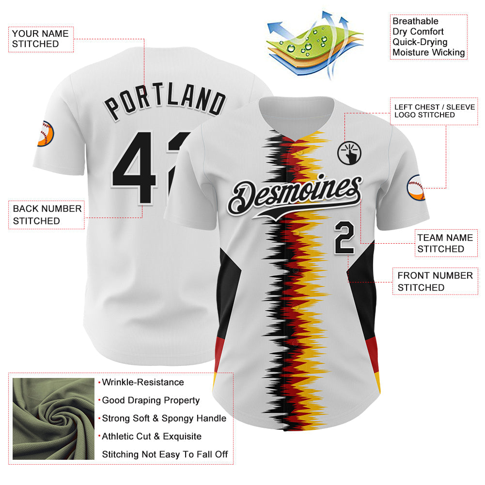 Custom White Black Red-Yellow Germany Style Authentic Baseball Jersey