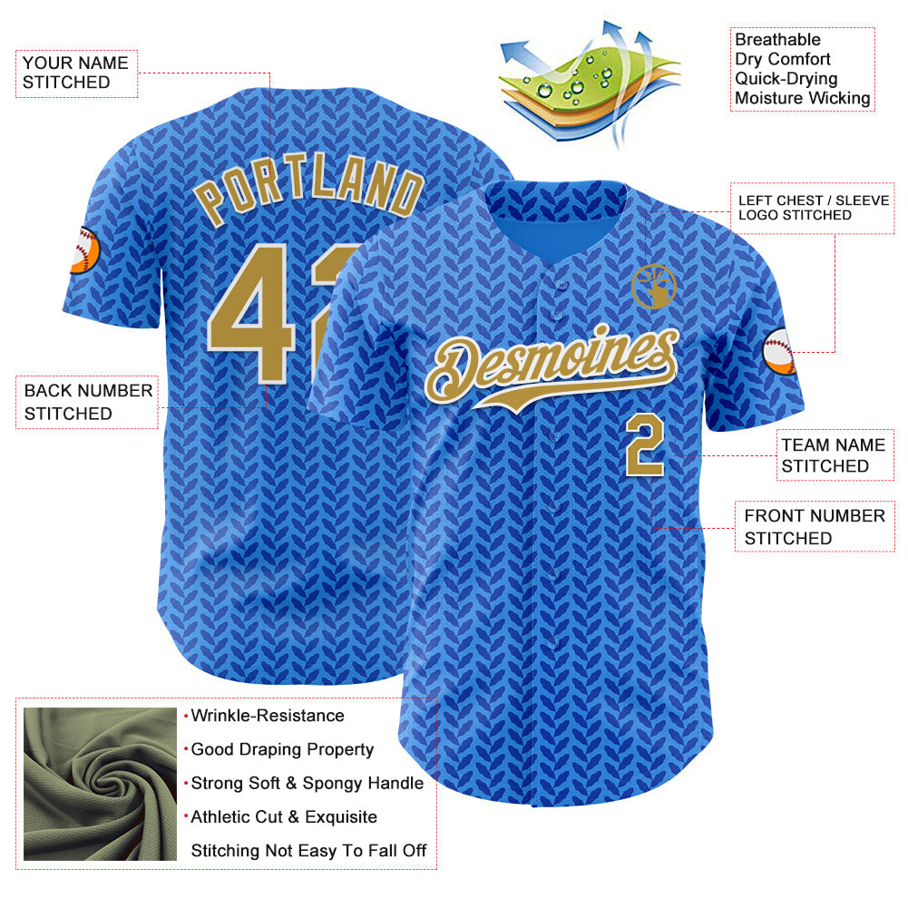 Custom Blue Old Gold-White Italy Style Authentic Baseball Jersey