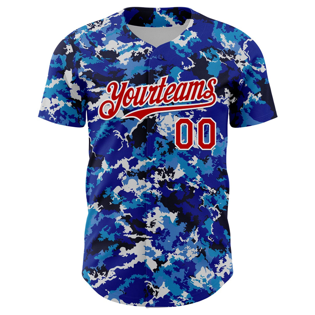 Custom Blue Red-White Japan Style Authentic Baseball Jersey