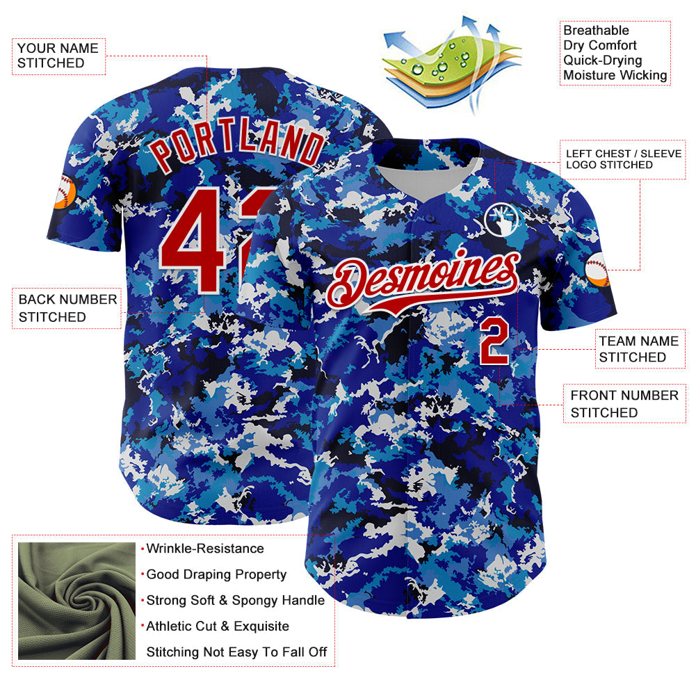 Custom Blue Red-White Japan Style Authentic Baseball Jersey