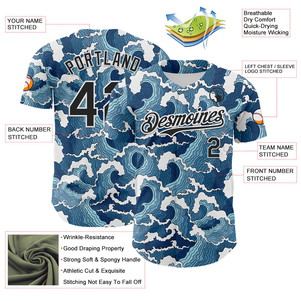 Custom Blue Black-White Japan Style Authentic Baseball Jersey