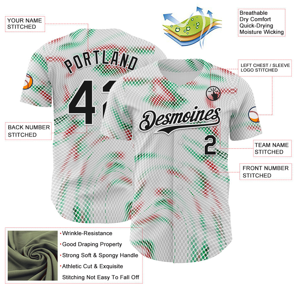 Custom White Black Green-Red Portugal Style Authentic Baseball Jersey