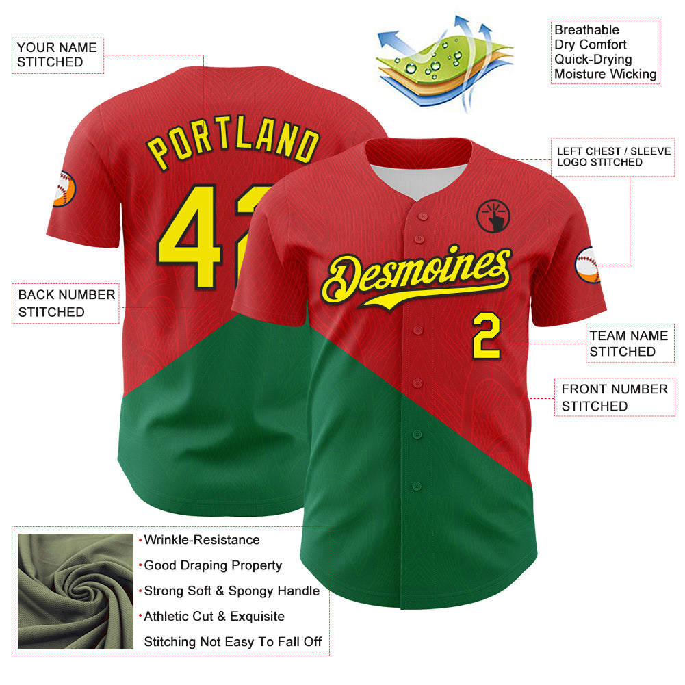 Custom Red Light Yellow Green-Black Portugal Style Authentic Baseball Jersey