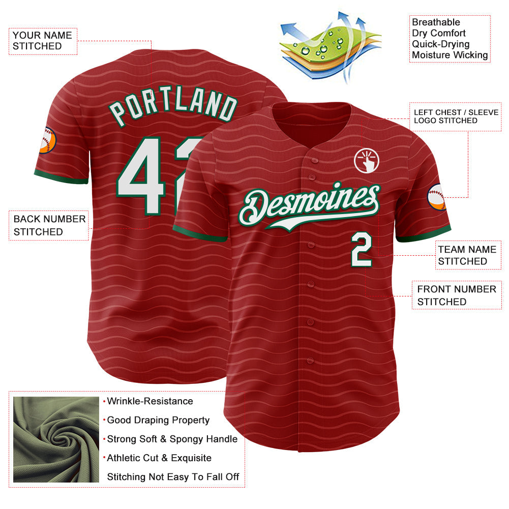 Custom Red White-Kelly Green Portugal Style Authentic Baseball Jersey