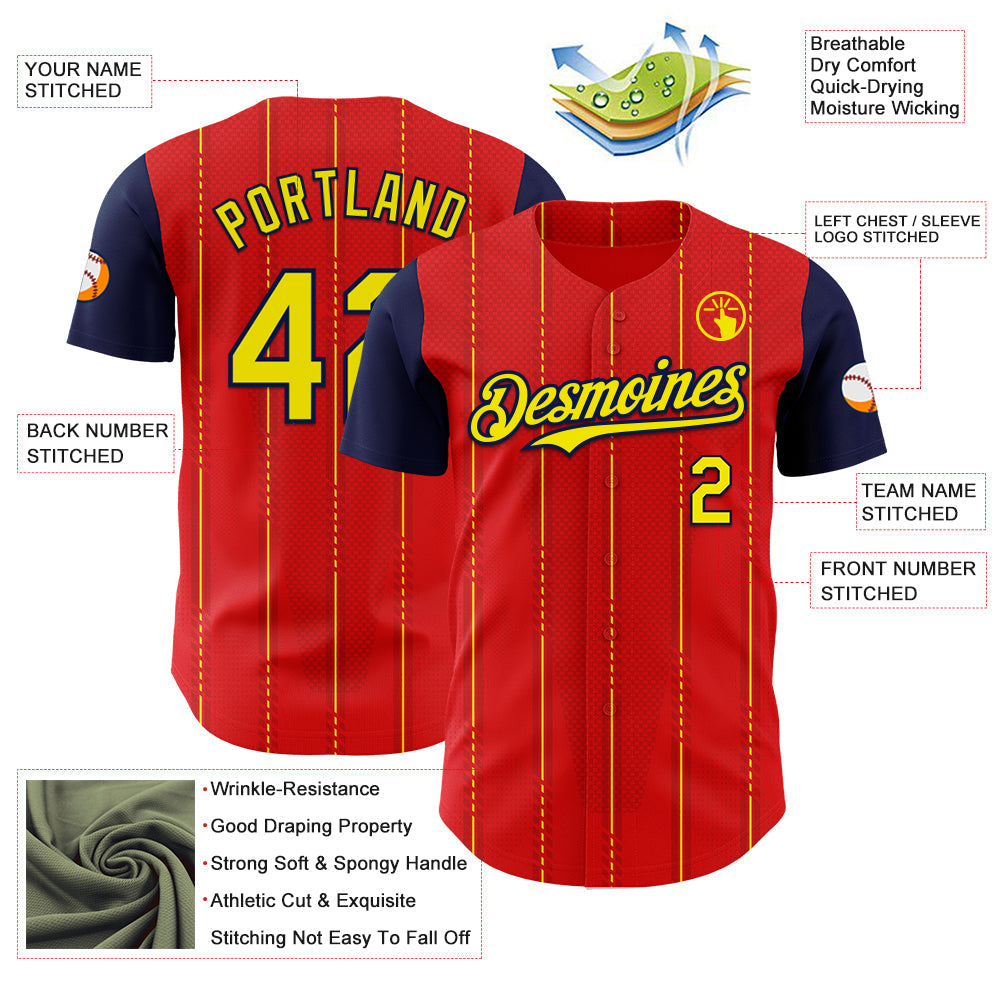 Custom Red Light Yellow-Navy Spain Style Authentic Baseball Jersey
