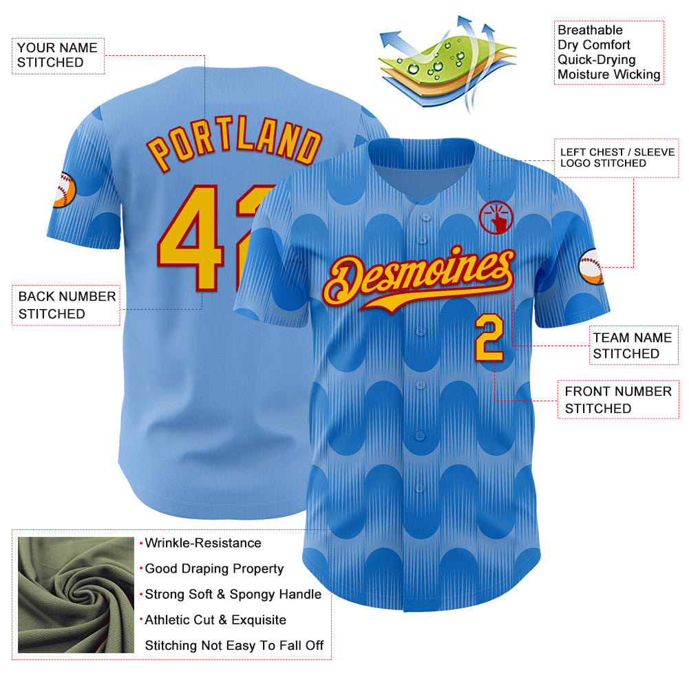 Custom Light Blue Yellow-Red Spain Style Authentic Baseball Jersey