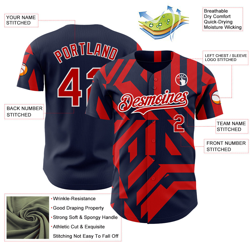 Custom Navy Red-White USA Style Authentic Baseball Jersey