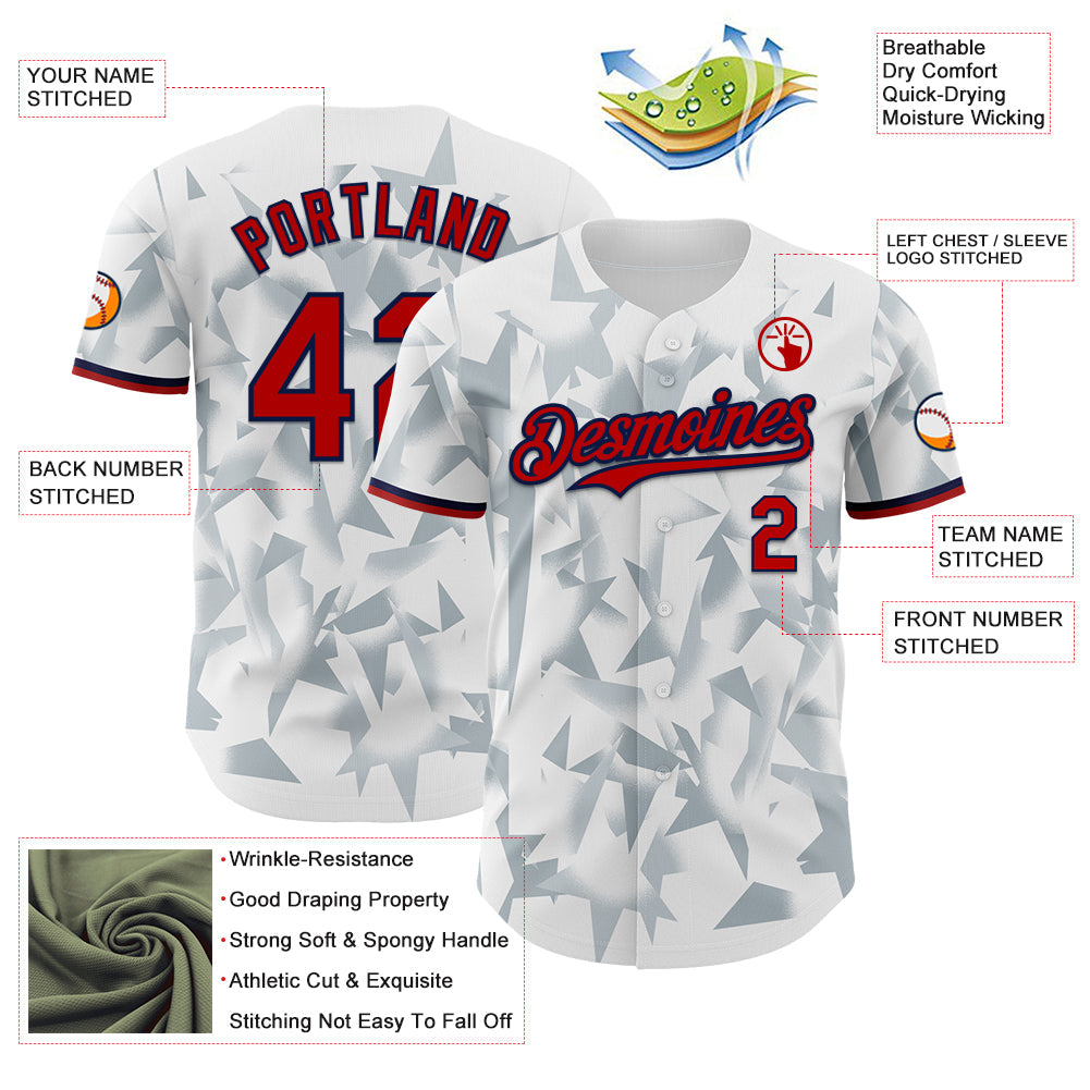 Custom White Red Silver-Navy USA Style Authentic Baseball Jersey