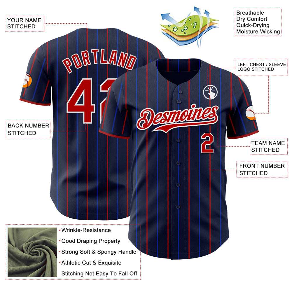Custom Navy Red Blue-White USA Style Authentic Baseball Jersey